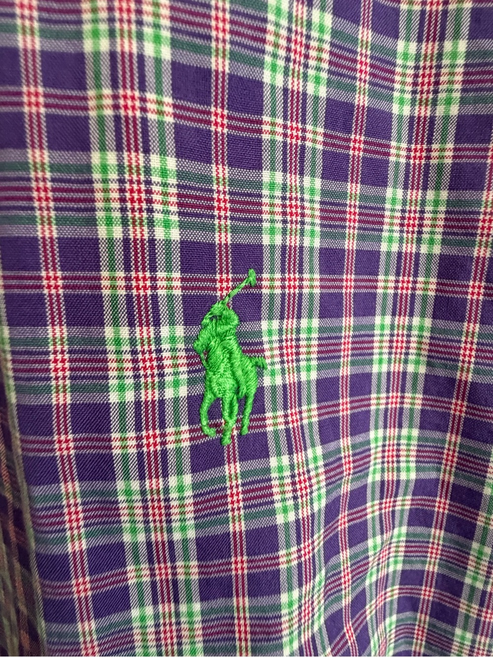 Ralph Lauren Purple Plaid Button-Down Shirt with Green Pony